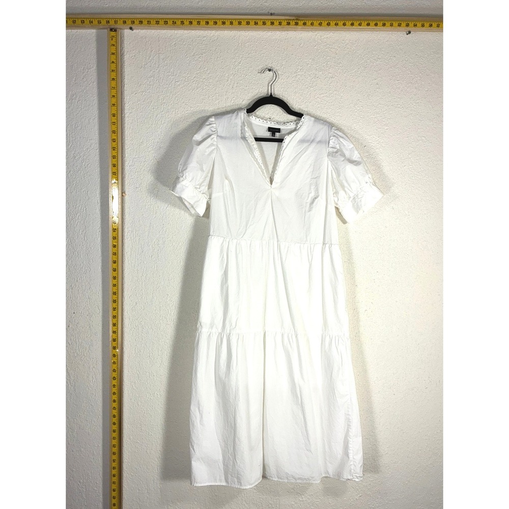 Who What Wear White Tiered Midi Dress‎ Eyelet V-Neck Puff Sleeve Large F00302154